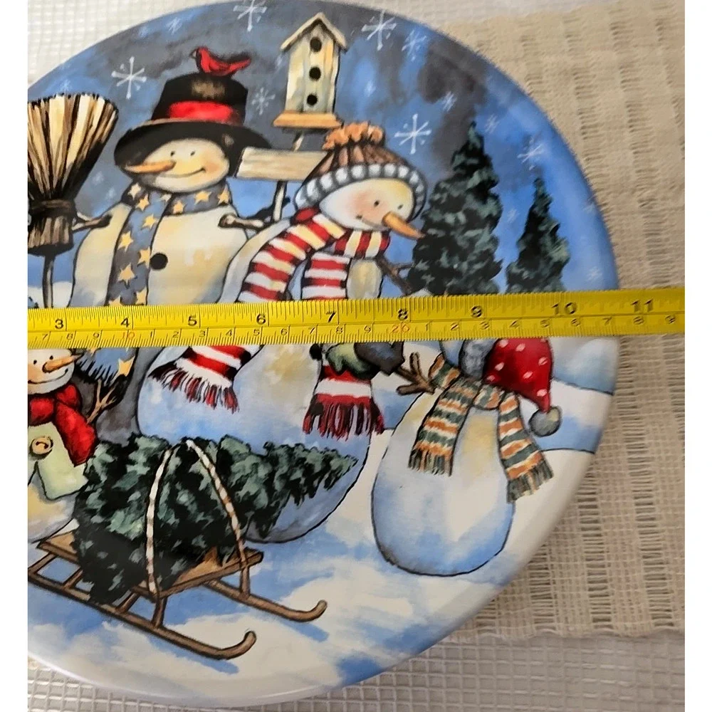 Set FLAWLESS Vtg Snowman Family Christmas Tree Sled Birdhouse 10¾